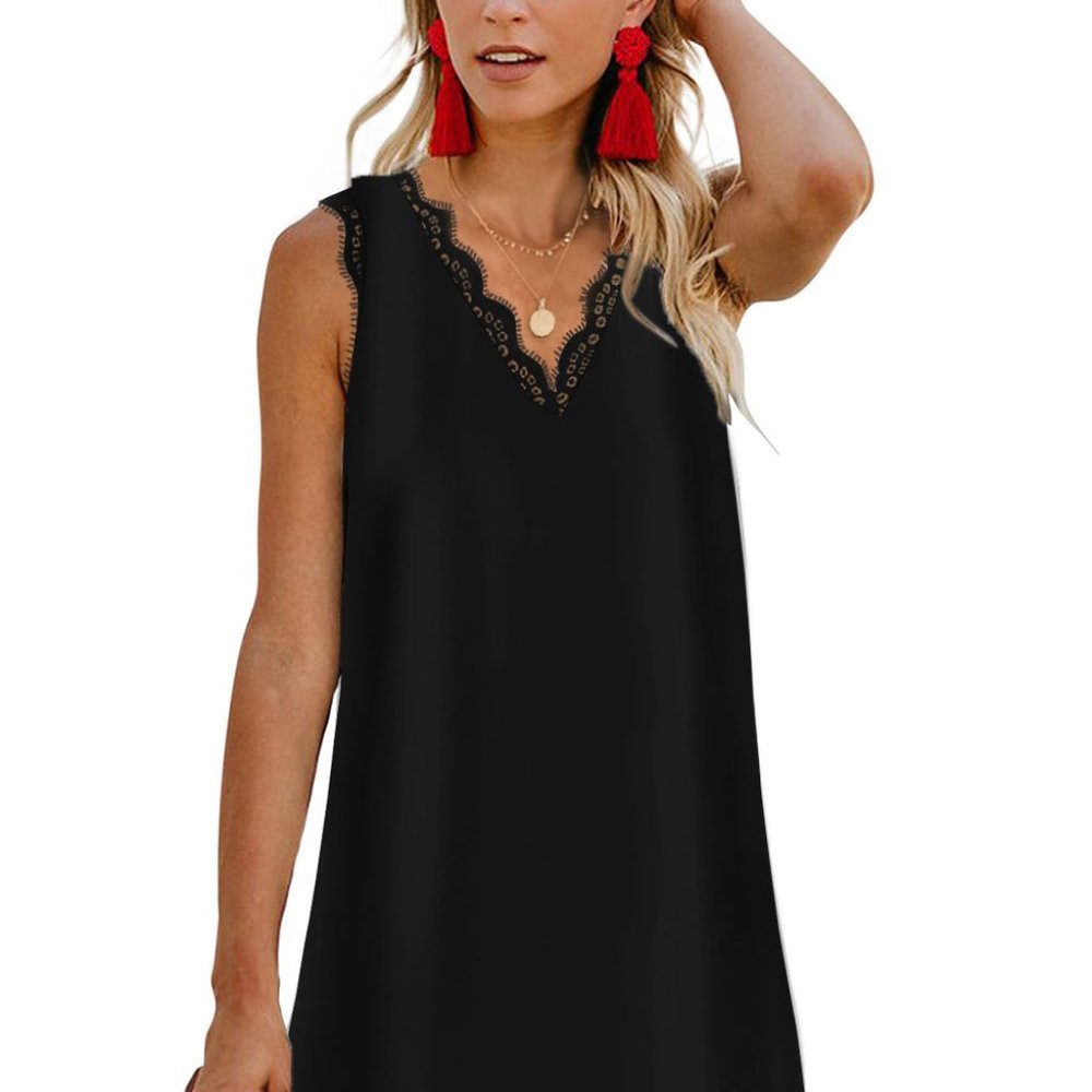 Summer Clearance: Black Mini Dress w/ Lace Trim
